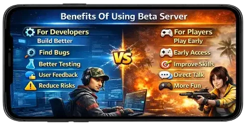 Home 10 Benefits of Astute Beta Server showing advantages for Free Fire players and developers including early access updates, bug testing, and gameplay improvements