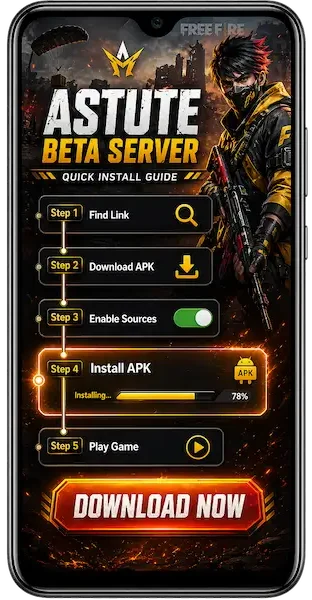 Home 3 Step by step process to download and install Astute Beta Server APK including enable unknown sources, APK install, and launch guide