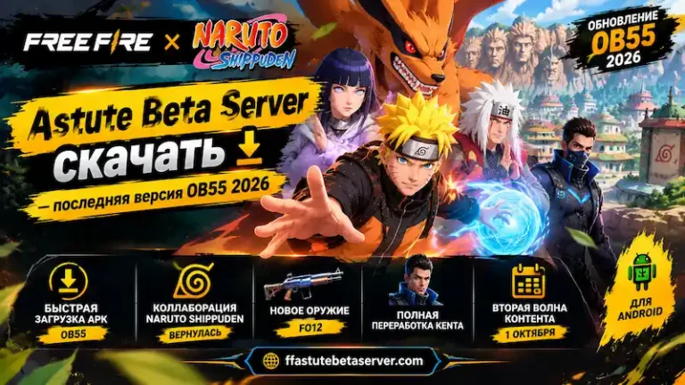Astute Beta Server скачать — обновление Free Fire OB55 с Naruto Shippuden