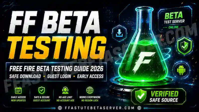FF Beta Testing — Free Fire Beta APK Guide 2026 1 FF beta testing guide 2026 showing Free Fire beta APK early access to new characters maps weapons and Free Fire MAX beta features through Astute Beta Server
